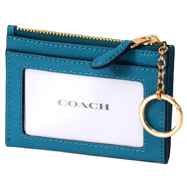 画像: 【COACH】コーチ クロスグレインレザー ロゴ キーリング付き ミニ スキニー IDケース コインケース ティール（日本未発売）