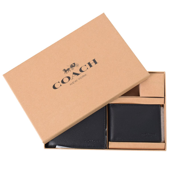 画像: 【COACH】コーチ メンズ レザー 二つ折り財布+カードケース（定期入れ）+キーホルダー 豪華3点セット ブラック（日本未発売）