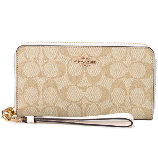 画像1: 【COACH】コーチ コーティングキャンバス スムースレザー シグネチャー リストレット ロング ジップ  アラウンド 長財布 ライトカーキ×チャーク（日本未発売） (1)
