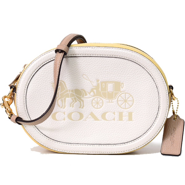 画像1: 【COACH】コーチ ぺブルレザー ホース アンド キャリッジ カラーブロック カメラバッグ クロスボディ 斜め掛け ショルダーバッグ チャーク×バニラクリーム（日本未発売） (1)