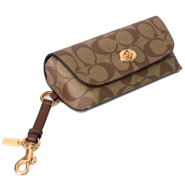 画像: 【COACH】コーチ コーティングキャンバス スムースレザー シグネチャー ストラップ付き サングラス 眼鏡 ケース カーキ（日本未発売）