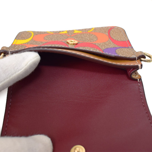 画像: 【COACH】コーチ コーティングキャンバス スムースレザー シグネチャー プライド コレクション レインボー 虹 ポピー クロスボディ 2way クラッチ ポーチ チェーン ショルダーバッグ+カードケース 定期入れ 名刺入れ コインケース ２点セット ライトサドルマルチ（日本未発売）