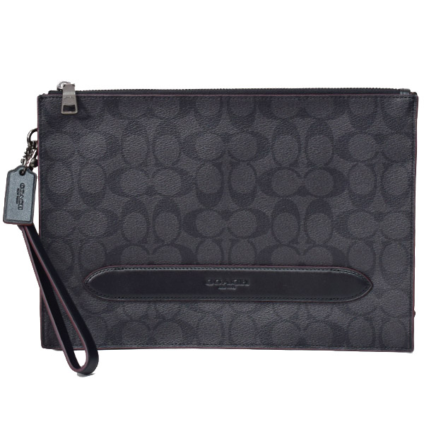 画像1: 【COACH】コーチ メンズ コーティングキャンバス カーフレザー シグネチャー ストラクチャード リストレット ポーチ クラッチバッグ ブラック×オックスブラッド〔日本未発売〕 (1)