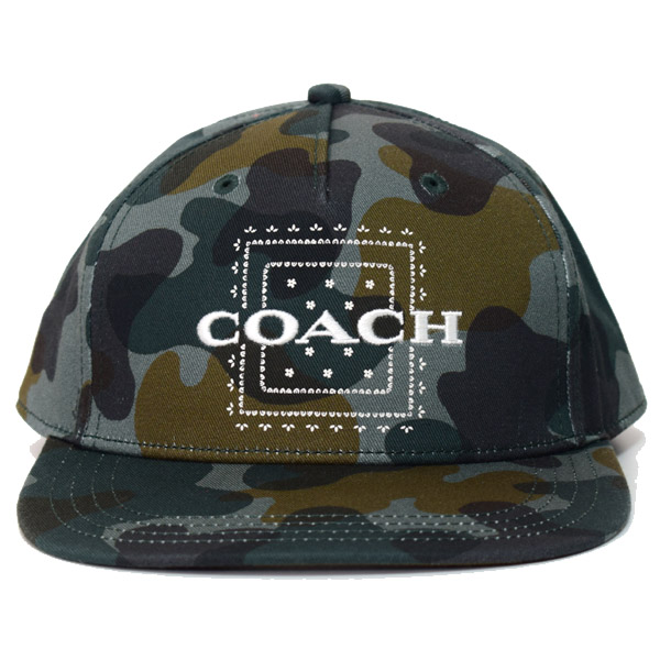 画像: 【COACH】コーチ コットン バンダナ プリント 迷彩 フラット ブリム ハット キャップ 帽子 ダークグリーンカモ〔日本未発売〕