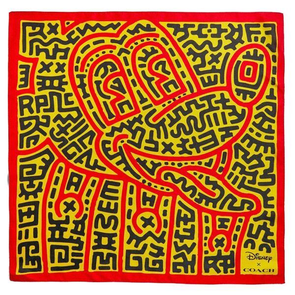 Coach コーチ シルク ディズニー ミッキーマウス キース へリング コラボ シルク 100 バンダナ スカーフ エレクトリックレッド イエロー 日本未発売 Coach6150 コーチ専門店 コチガル