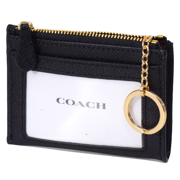 画像: 【COACH】コーチ クロスグレインレザー ロゴ キーリング付き ミニ スキニー IDケース コインケース ブラック（日本未発売）