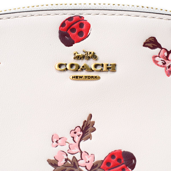 画像: 【COACH】コーチ レザー バグ てんとう虫 フローラル フラワー 花柄 コスメティック ケース コスメポーチ 化粧ポーチ チャーク×パウダーピンク