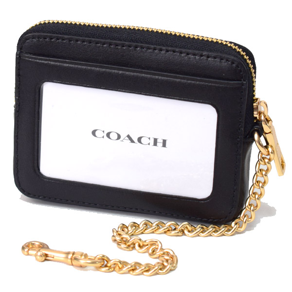 画像: 【COACH】コーチ コーティングキャンバス スムースレザー シグネチャー ストライプ チェーン ジップ カードケース カードポーチ 定期入れ 名刺入れ コインケース カーキマルチ（日本未発売）