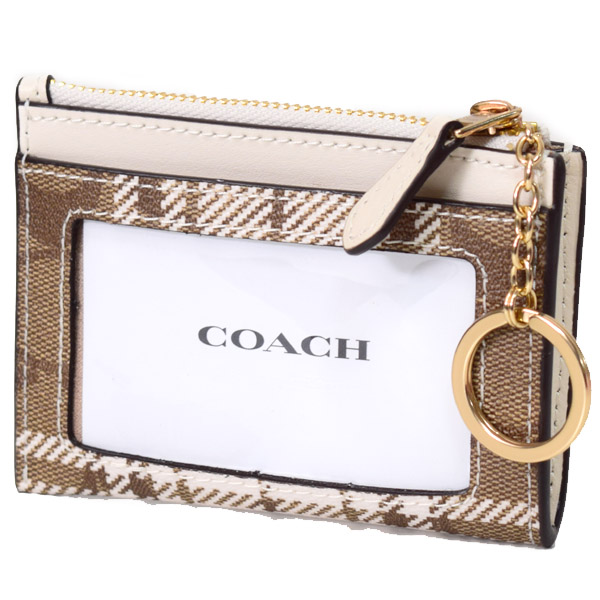 画像: 【COACH】コーチ コーティングキャンバス スムースレザー ハンティング フィッシング プレイド チェック柄 プリント キーリング付き ミニ スキニー IDケース コインケース カーキ×チャークマルチ（日本未発売）