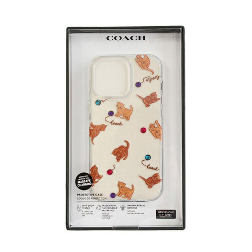 画像: 【COACH】コーチ プラスチック キャット 猫 ダンス プリント グリッター ラメ iPhone13PRO専用 スマホケース スマホカバー クリア×ブラウン〔日本未発売〕