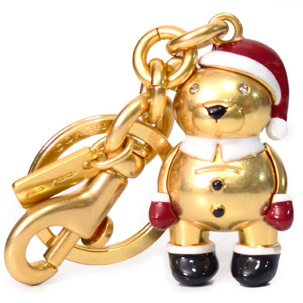 画像1: 【COACH】コーチ メタル クリスマス サンタ テディ ベアー くま 熊 バッグチャーム キーリング キーホルダー ゴールド（日本未発売） (1)