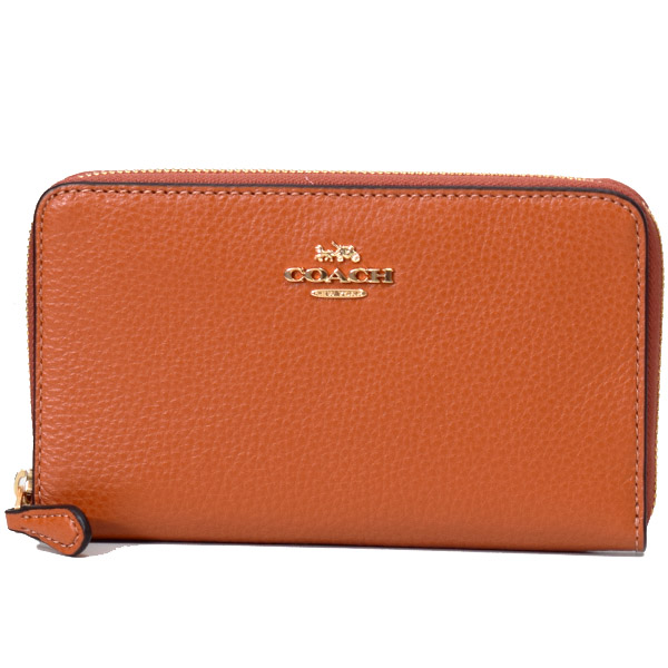 画像1: 【COACH】コーチ ぺブルレザー ロゴ ミディアム ID ジップ ウォレット 財布 ジンジャー（日本未発売） (1)