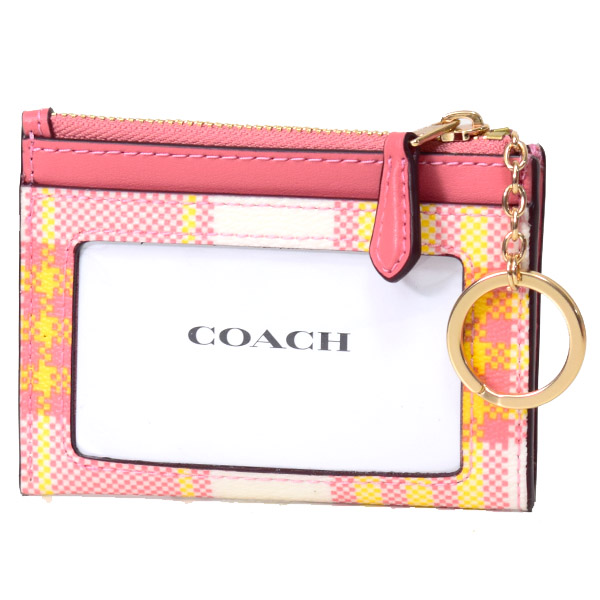 画像: 【COACH】コーチ コーティングキャンバス スムースレザー チェック キーリング付き ミニ スキニー IDケース コインケース タフィーマルチ（日本未発売）