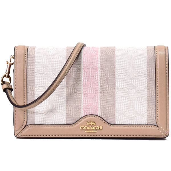 COACH】コーチ キャンバス レザー シグネチャー ストライプ フラップ