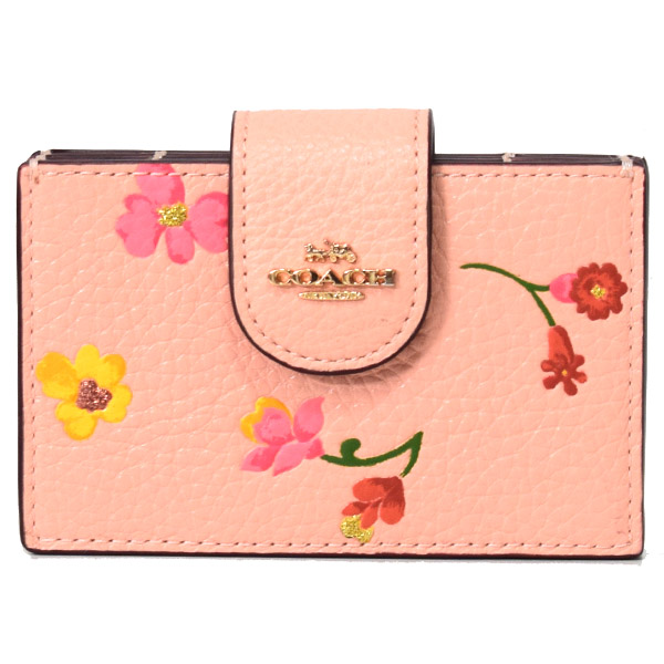 画像1: 【COACH】コーチ ぺブルレザー フラワー 花柄 ロゴ アコーディオン カードケース 定期入れ 名刺入れ フェイディドブラッシュマルチ（日本未発売） (1)