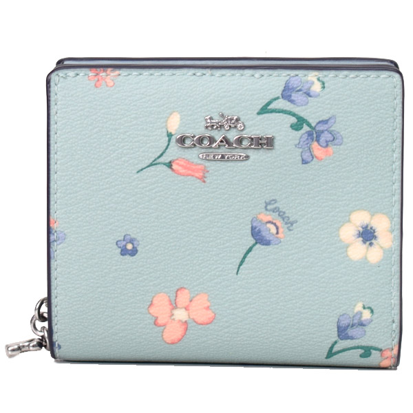 ❣️新品/未使用 COACH 折りたたみ財布 花柄 水色 ブルー 人気商品✴️