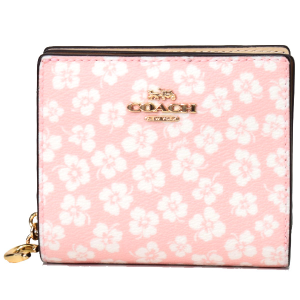 画像1: 【COACH】コーチ レザー フローラル 花柄 スナップ ウォレット 二つ折り 財布 ピンクマルチカラー（日本未発売） (1)