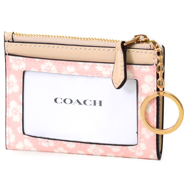 画像: 【COACH】コーチ コーティングキャンバス スムースレザー 花柄 フローラル プリント キーリング付き ミニ スキニー IDケース コインケース ピンクマルチカラー（日本未発売）