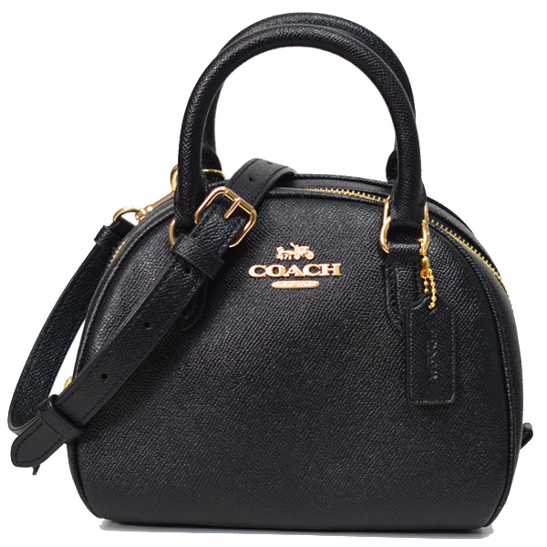 画像1: 【COACH】コーチ クロスグレインレザー ミニ ドーム サッチェル 2Way ショルダー ハンドバッグ ブラック（日本未発売） (1)