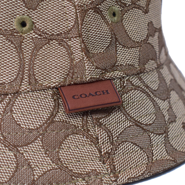 画像: 【COACH】コーチ キャンバス コットン シグネチャー バケット ハット バケハ サファリハット 帽子 カーキ×シグネチャー〔日本未発売〕