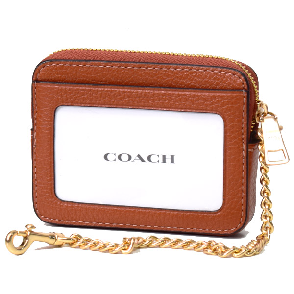 画像: 【COACH】コーチ ぺブルレザー チェーン ロゴ ジップ カードケース カードポーチ 定期入れ 名刺入れ コインケース サンセット（日本未発売）