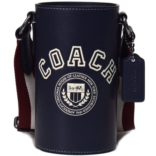 画像1: 【COACH】コーチ レザー バーシティ ウォーター ボトル ケース 水筒 ペットボトル ホルダー クロスボディ 斜め掛け ショルダー バッグ ミッドナイトネイビーマルチ〔日本未発売〕 (1)