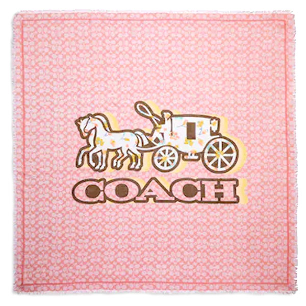 画像: 【COACH】コーチ シルク シグネチャー ホース アンド キャリッジ フローラル オーバーサイズ ショール スカーフ ストール タフィー〔日本未発売〕