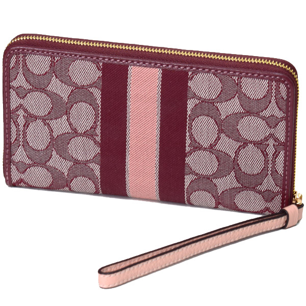 画像: 【COACH】コーチ ジャガード ぺブルレザー シグネチャー デンプシー ストライプ ロゴ パッチ ラージ iPhone スマホ フォン ウォレット リストレット 財布 ワインマルチ〔日本未発売〕