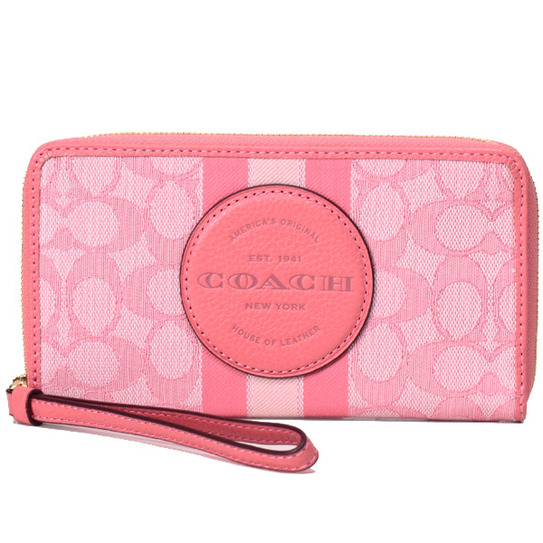 画像1: 【COACH】コーチ ジャガード ぺブルレザー シグネチャー デンプシー ストライプ ロゴ パッチ ラージ iPhone スマホ フォン ウォレット リストレット 財布 タフィー〔日本未発売〕 (1)