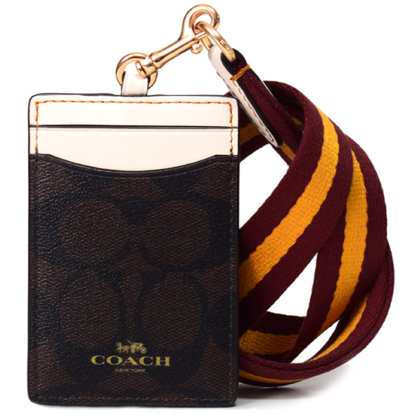 画像1: 【COACH】コーチ コーティングキャンバス レザー シグネチャー ID ランヤード 首かけ カードケース ブラウン×チャークマルチ（日本未発売） (1)