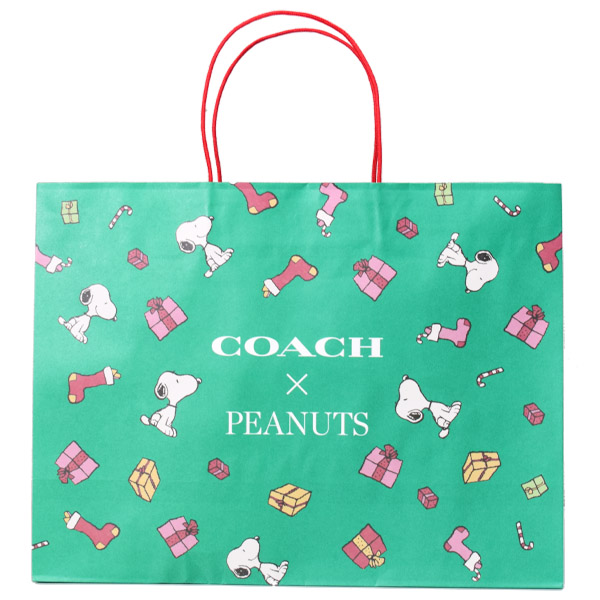 画像1: 【COACH】コーチ ピーナッツ コラボ スヌーピー プリント 純正紙袋 ショップバッグ グリーン（送料無料） (1)