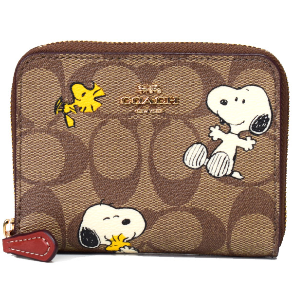 画像1: 【COACH】コーチ シグネチャー ピーナッツ コラボ スヌーピー ウッドストック プリント ジップ アラウンド 二つ折り 財布 カーキマルチC（日本未発売） (1)