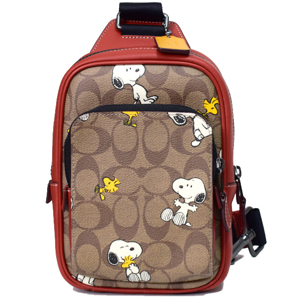 画像1: 【COACH】コーチ コーティングキャンバス レザー シグネチャー ピーナッツ コラボ スヌーピー トラック パック ワンショルダー バックパック ボディーバッグ カーキマルチ【訳あり】〔日本未発売〕 (1)