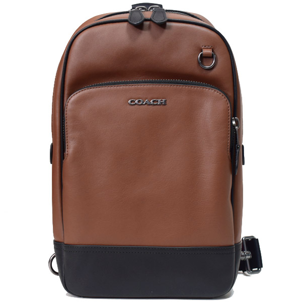 画像1: 【COACH】コーチ メンズ スムースカーフレザー グラハム パック ロゴ ワンショルダー バックパック ボディバッグ サドル〔日本未発売〕 (1)