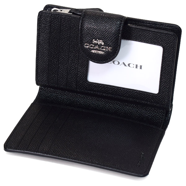 画像: 【COACH】コーチ クロスグレインレザー ロゴ ミディアム コーナー ジップ ウォレット 二つ折り財布 ブラック×シルバー（日本未発売）