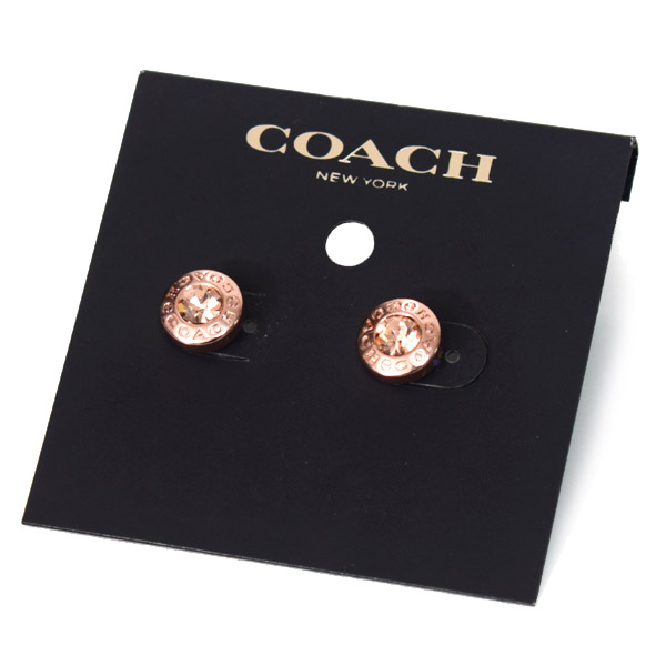 画像1: 【COACH】コーチ プレーテッドブラス オープン ストーン ストランド ロゴ イアリング ピアス ローズゴールド〔日本未発売〕 (1)