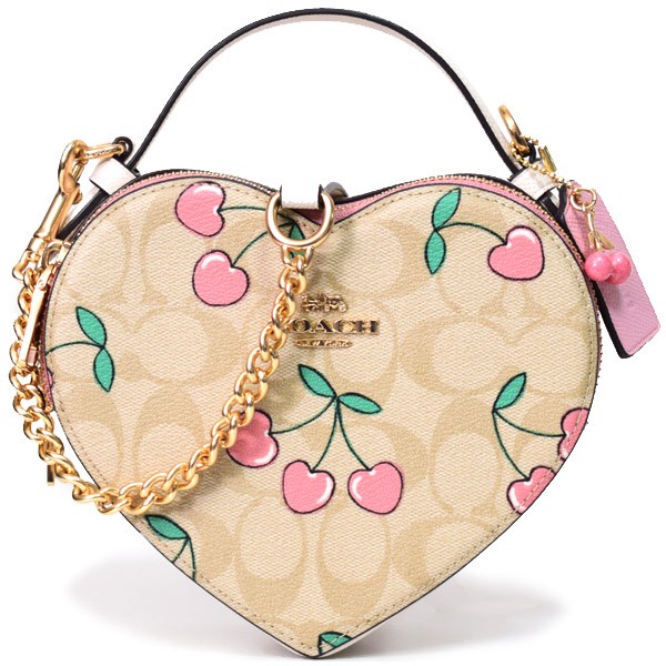 画像1: 【COACH】コーチ コーティングキャンバス レザー シグネチャー チェリー さくらんぼ ダブルジップ クロスボディ 2way チェーン ハンドバッグ ショルダーバッグ ライトカーキマルチ（日本未発売） (1)