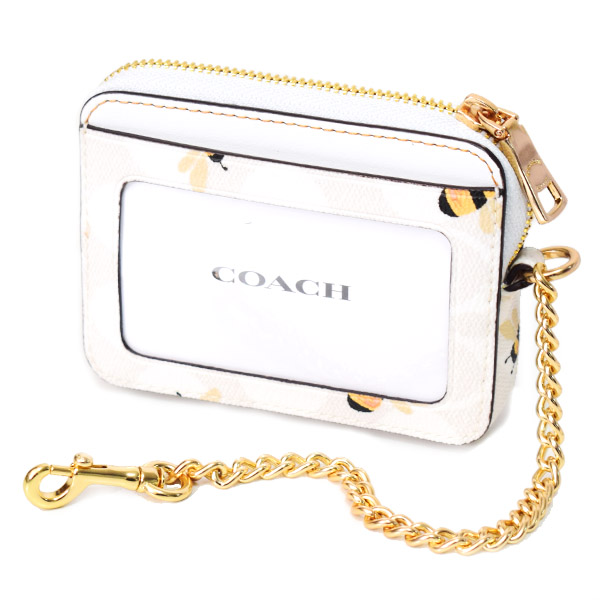 画像: 【COACH】コーチ レザー シグネチャー ハニービー 蜂 チェーン ジップ カードケース カードポーチ 定期入れ 名刺入れ コインケース チャーク×グレイシャーホワイトマルチ（日本未発売）