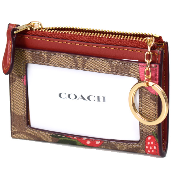 画像: 【COACH】コーチ コーティングキャンバス レザー シグネチャー チェリー ストロベリー 苺 キーリング付き ミニ スキニー IDケース コインケース カーキマルチ（日本未発売）