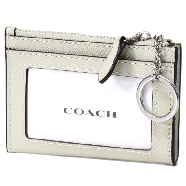 画像: 【COACH】コーチ クロスグレインレザー ロゴ キーリング付き ミニ スキニー IDケース コインケース ライトセージ（日本未発売）