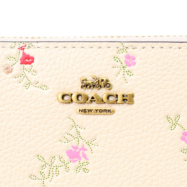 画像: 【COACH】コーチ ぺブルレザー フローラル 花柄 ロゴ ロング ジップ アコーディオン アラウンド 長財布 アイボリー（日本未発売）