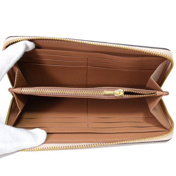 画像: 【COACH】コーチ ぺブルレザー フローラル 花柄 ロゴ ロング ジップ アコーディオン アラウンド 長財布 アイボリー（日本未発売）