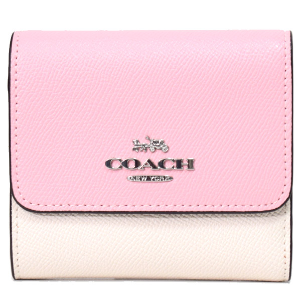 画像1: 【COACH】コーチ レザー スモール カラーブロック トリフォールド ウォレット コンパクト 三つ折り財布 チャーク×パウダーピンクマルチ（日本未発売） (1)