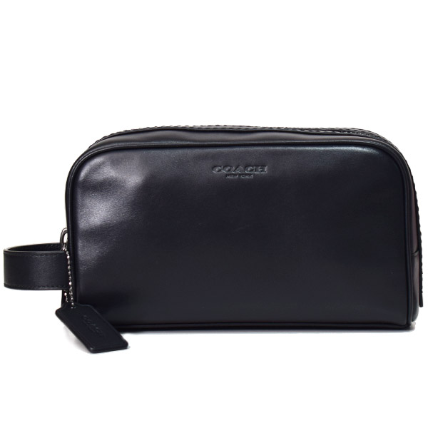 画像1: 【COACH】コーチ メンズ レザー スモール トラベルキット セカンドバッグ ポーチ クラッチバッグ ブラック〔日本未発売〕 (1)