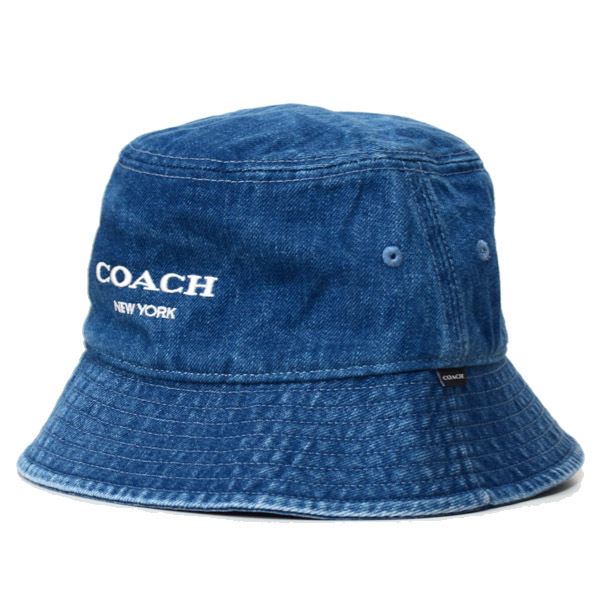 画像: 【COACH】コーチ デニム コットン シグネチャー ロゴ バケットハット バケハ サファリハット 帽子 デニム XS/S 〔日本未発売〕