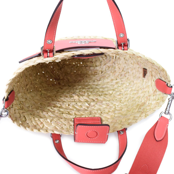 画像: 【COACH】コーチ ストロー スムースレザー かごバッグ スモール トート 2way 斜めがけ クロスボディー ショルダーバッグ ナチュラル×タンジェリン（日本未発売）