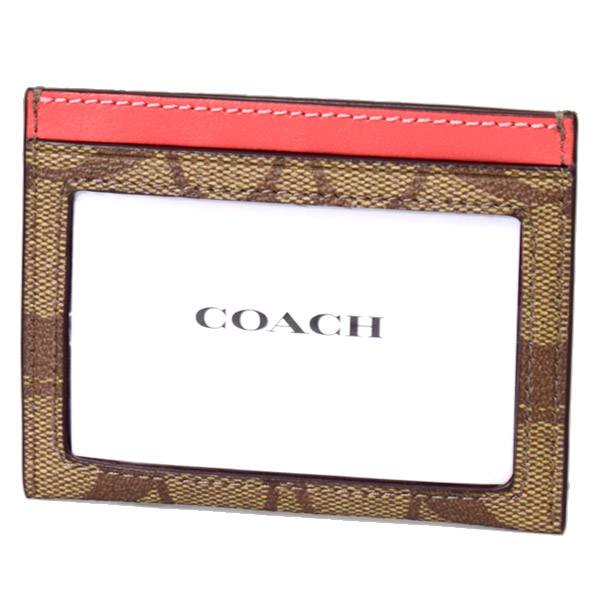 画像: 【COACH】コーチ コーティングキャンバス レザー シグネチャー ロゴ スリム ID パスケース カードケース  定期入れ 名刺入れ カーキ×タンジェリン（日本未発売）