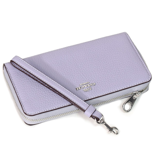 画像: 【COACH】コーチ ぺブルレザー ロゴ リストレット ロング ジップ アラウンド 長財布 ミスト（日本未発売）
