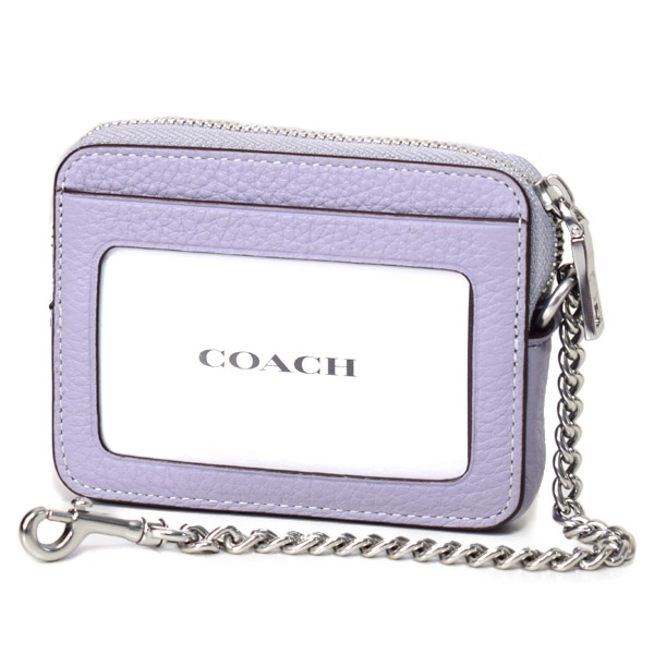 画像: 【COACH】コーチ ぺブルレザー チェーン ロゴ ジップ カードケース カードポーチ 定期入れ 名刺入れ コインケース ミスト（日本未発売）