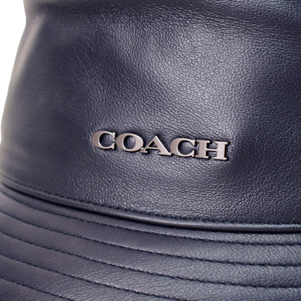 画像: 【COACH】コーチ レザー コットン シグネチャー ロゴ バケットハット バケハ サファリハット 帽子 ブルー〔日本未発売〕